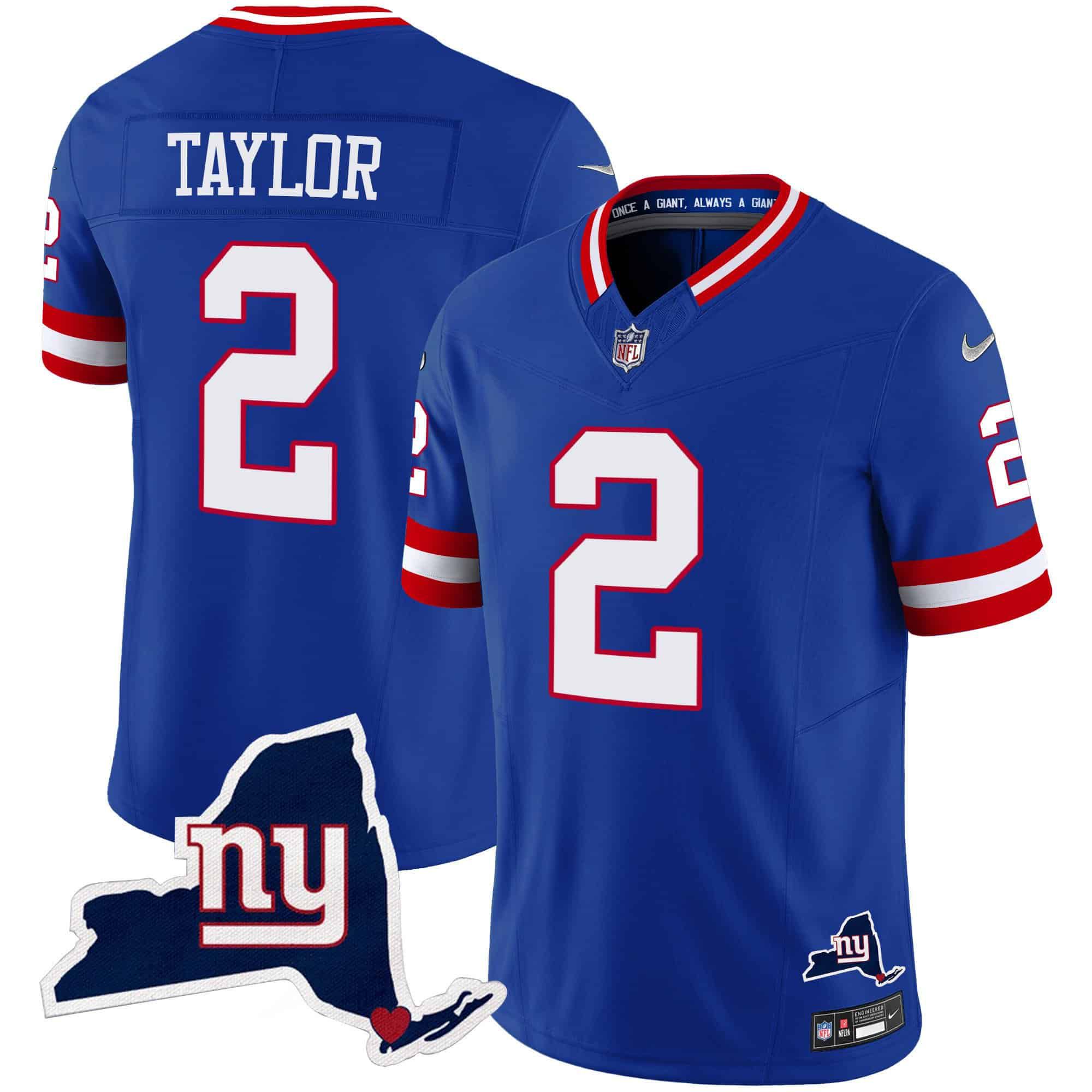 Men New York Giants #2 Taylor Blue 2024 Nike Map Patch Limited NFL Jersey style 1